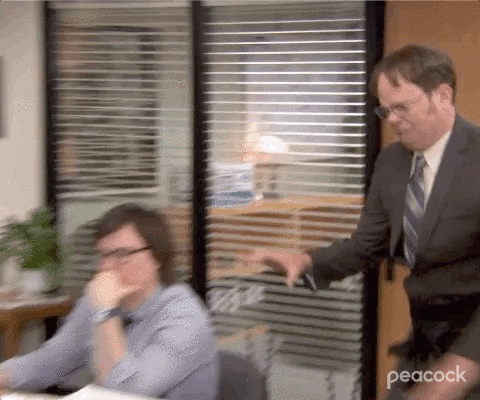 Rainn Wilson's character in Office screaming Dwight Schrute is Manager