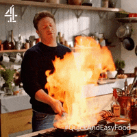 JamieOliver cooking chef kitchen flames GIF