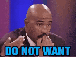Celebrity gif. Steve Harvey contemplates his life decisions as he stares wide-eyed into space and shakes his head while his hand covers his mouth. Someone claps at him, but he doesn't even glance at them. Text reads, "Do not want."