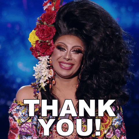 Reality TV gif. Regina Voce on Queen of the Universe has finished performing and they say, "Thank you!"