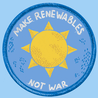 Patch with "Make Renewable Not War" stitched on in Ukrainian colors.