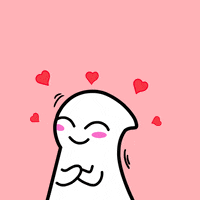 GIF of cartoon person with hearts radiating out from head 