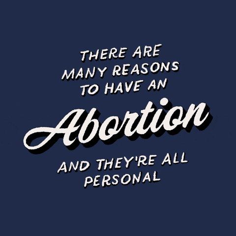 Text gif. Colorful flowers and vines appear against a navy blue background around the text, “There are many reasons to have an abortion and they’re all personal.”