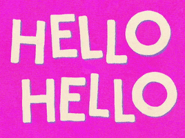 Text gif. Jittery text on a bright pink background. Text, “Hello hello.”