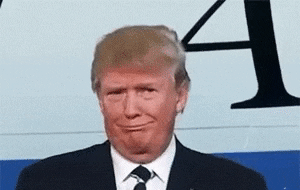 Political gif. Donald Trump has a sarcastic expression on while giving a speech and a pair of pixelated glasses slowly desecends on his face with a white hat that says, "Make American Decent Again." 