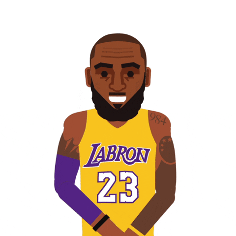 Digital illustration gif. Lebron James in a Lakers-themed jersey that says "Labron" tosses his hands as a cloud of dust flies into the air around him. He dusts off his hand then blows each one. Text, "Happy birthday."
