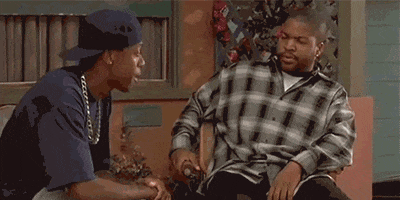 Celebrity gif. Ice Cube and Chris Tucker as Craig and Smokey in Friday, Smokey expressing more and more emphatically, Text, "It's shabbos, you ain't got no job, and you ain't got shit to do!"