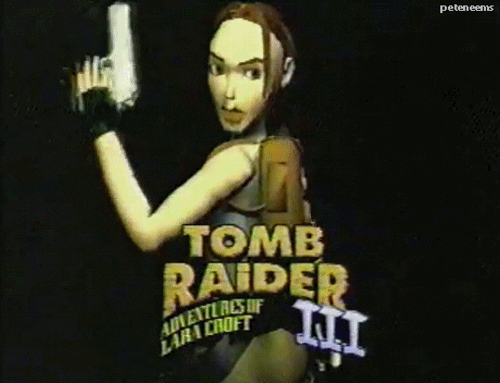Laura Croft striking an exploration pose in animated GIF