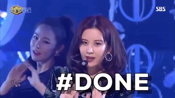 Celebrity gif. Seohyun, performing on stage, makes a pushing-away gesture with her hands and turns her head to the side. Text, "#done."