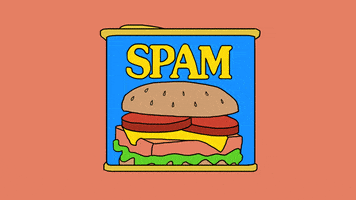 Illustration gif. A can of Spam spinning slowly in a circle.