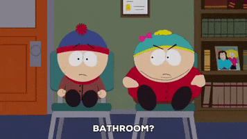 South Park gif. Stan and Eric sit on chairs beside each other, talking. Stan shrugs and says, "Bathroom? I just. Two people close to me are having gender identity issues and I'm confused." Eric points to Stan angrily and replies, "He's cisginger! He's so cis he wears a jockstrap to bed at night!"