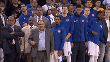 detroit pistons bench reaction GIF by NBA