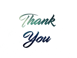 Text gif. Blue-green gradient text appears letter by letter in script against a white background: "Thank you."