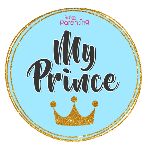 Pohyblivý gif ve tvaru kruhu se třpytícím se zlatým okrajem a nápisem "My prince". 