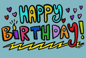 Text gif. Bubbly letters spell out "Happy Birthday" and flash in rainbow colors.