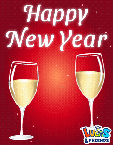 Happy New Year Cheers GIF by Lucas and Friends by RV AppStudios