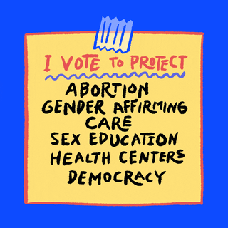 I vote to protect abortion, gender affirming care, sex education, health centers, and democracy