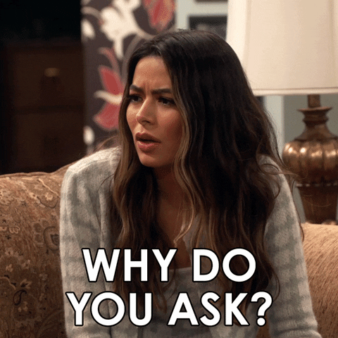 TV gif. Amanda Cosgrove as Carly in iCarly squints and furrows her brow in a confused expression as she says, "Why do you ask?"