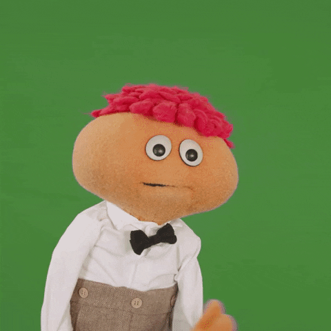 TV gif. Gerbert the puppet raises an arm and proclaims, "it's Tuesday!"