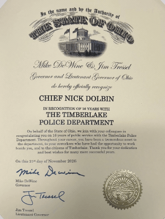 Chief Nick Dolbin Recognized By The State Of Ohio GIF