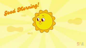 Cartoon gif. A smiling sun watches a red bird fly past it, then nods and looks at us.