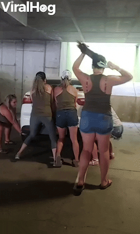 Girl Power Pushes Poorly Parked Car GIF by ViralHog