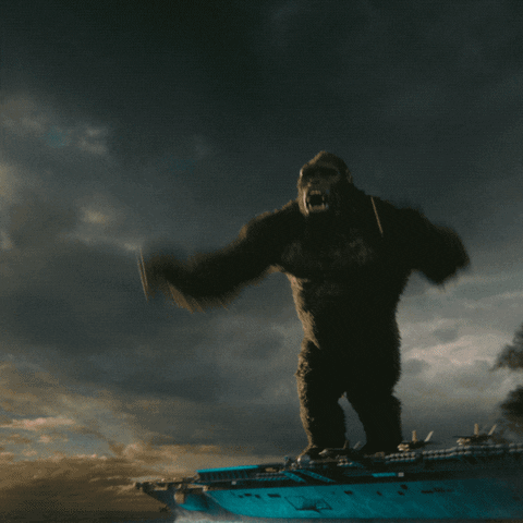 Pohyblivý gif s vyskakující gorilou, za níž vybuchuje půda a s nápisem "Leaving work for the weekend". 