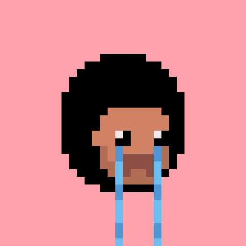 Digital illustration gif. Pixelated person with tears streaming down their face like waterfalls against a rose pink background. 