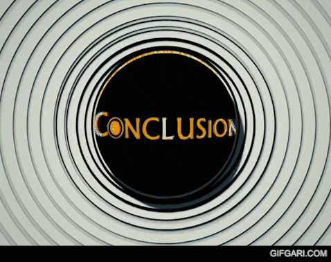 GIF متحرك لكلمة "CONCLUSION" تظهر وتختفي على خلفية سوداء.