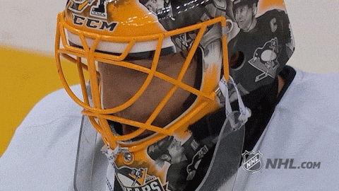 A GIF from GIPHY, showing an excited hockey moment, reflective of Marc-Andre Fleury's career highlights.