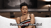 Celebrity gif. With a serious face, Teyana Taylor says, “I'm nervous but I'm excited.