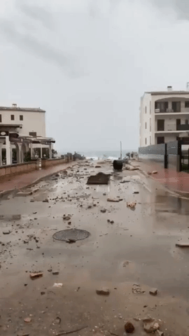 Waves Send Spray Over Buildings in Mallorca as Storm Gloria Moves Toward France