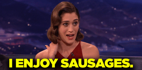 Lizzy Caplan Sausages GIF by Team Coco