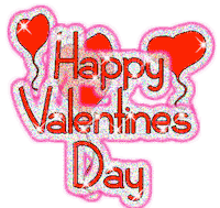 Sticker gif. Sparkling red text surrounded by red heart-shaped balloons reads “Happy Valentine’s Day” over a transparent background.