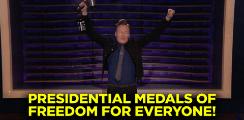 Jumping Presidential Medal Of Freedom GIF by Team Coco