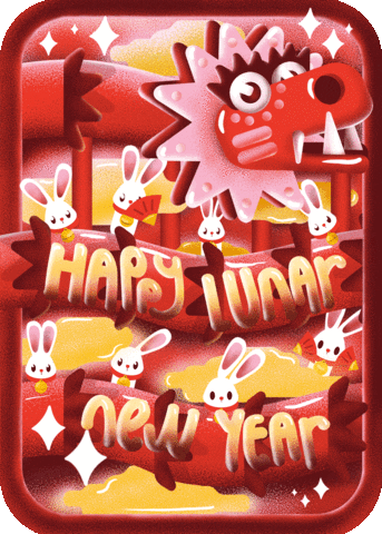 Happy New Year Rabbit GIF by lombakii