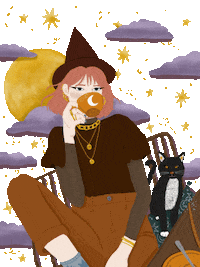 chantallenting cat illustration halloween coffee Sticker