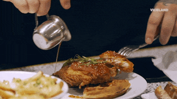 Chicken And Waffles Syrup GIF by F*CK, THAT'S DELICIOUS
