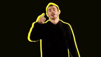 Celebrity gif. David Boyd of band New Politics is outlined in yellow, pointing towards us with confidence. White text flashes across the background in two lines, "You got this."