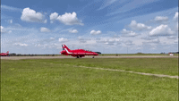 RAF Red Arrows Prepare to Take Off for Jubilee Flyover