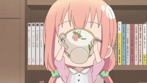 Anime gif. Hinako from Hinako Note is holding a cup of tea and looks blissed out as she takes a sip.