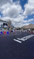 Pop-Up Floating Basketball Court Set Up on Thames