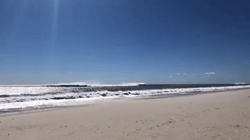 Waves Crash on Long Island Beach as Hurricane Fiona Heads North
