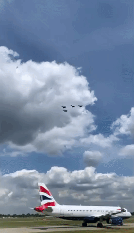 RAF Plane Formations Soar Above Heathrow Airport 