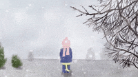 Snowing scene from Mustard's Frosty Walk