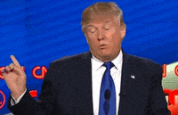 Political gif. Donald Trump with his eyes closed, shaking his finger and his head and saying "no."