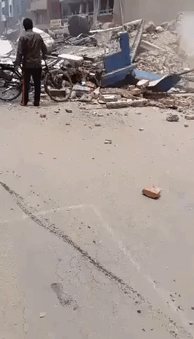 Earthquake Topples Building in Nayabazar, Nepal