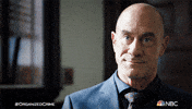 TV gif. Christopher Meloni as Detective Stabler on Law and Order cocks his head and smiles as if to say, “oh well.”