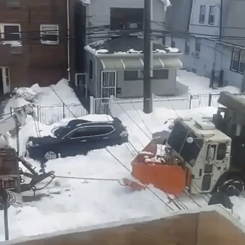 Plow Gets Stuck in New York City Snow