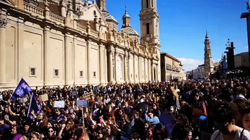 Protesters Swarm Central Zaragoza for International Women's Day